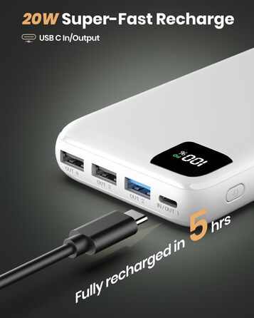 Зовнішній акумулятор Power Bank 27000mAh - Portable Charger Bilivein Powerbank 22.5W Fast Charging Portable Charger, PD USB C Input & Output with LED Display for iPhone 16/15/14/13/12 Pro/Pro Max Series Tablet (white)