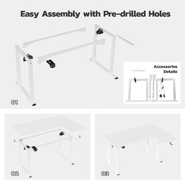 Електричний стіл Dripex з регульованою висотою 180x110 см, L-подібний стіл з регульованою висотою та подвійним двигуном, кутовий стіл з 4 ніжками для суперстійкості, дошка для зрощування, білий 180 x 110 см