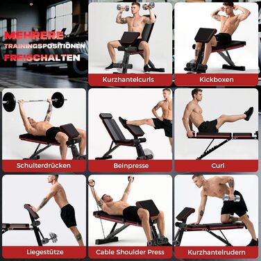 Складана багатофункціональна силова лава, регульована спинка в 7 положеннях/регульована подушка сидіння в 3 положеннях, вантажопідйомність 400 кг, регульований кут нахилу для тренувань вдома або в спортзалі