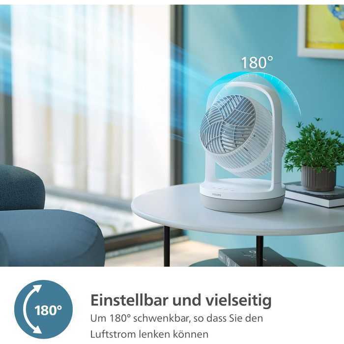 Настільний вентилятор Philips серії 2000. Потужний і надзвичайно тихий. 23 дБ. циркуляція повітря. Регульований нахил 180. Таймер на 12 годин. Для спальні, дому та офісу. CX2050, білий