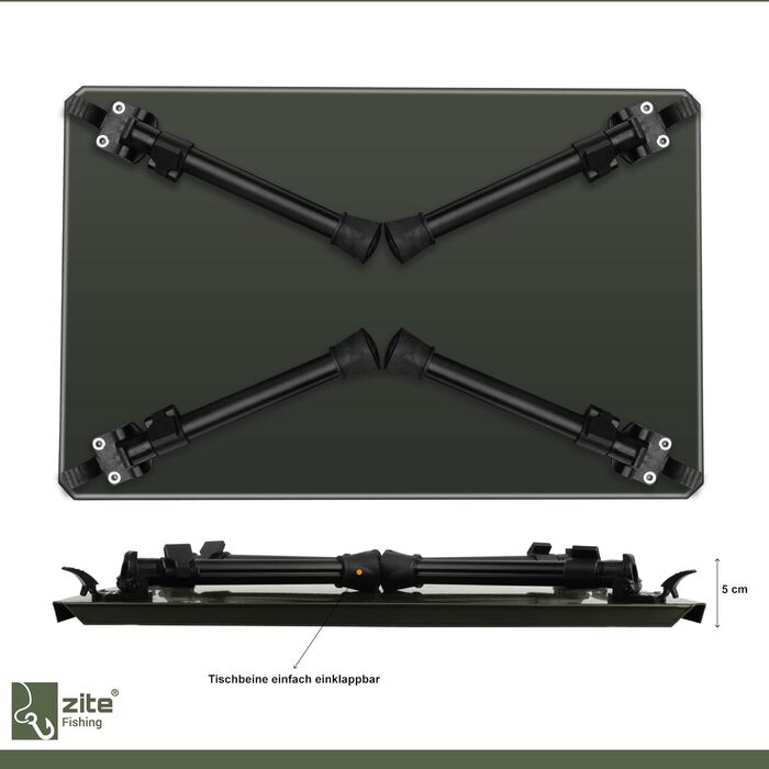 Рибальський наметовий стіл Zite - Наметовий стіл з сумкою для перенесення для коропових рибалок, кемпінгу тощо - Складаний та регульований по висоті стіл для бойлів - Складаний рибальський стіл
