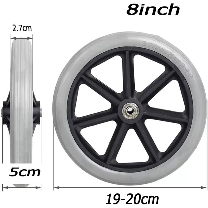 Колеса для інвалідних візків, змінні передні колеса для інвалідних візків, 6-дюймові, нековзні коліщатка для інвалідних візків, міцні змінні коліщатка для ходунків, колісні аксесуари (розмір 8 дюймів/20 см) 8inch/20cm