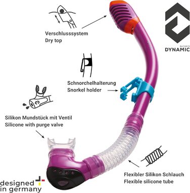 Набір для підводного плавання La Gomera Pro Jr. для дітей Розроблено в Німеччині Професійний силіконовий 2-елементний дитячий дайвінг-набір (маска для підводного плавання, трубка та сітчаста сумка) з сухою трубкою та захисною лінзою рожевого/блакитного ко