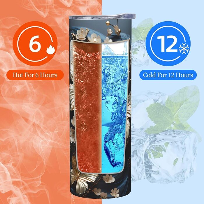 Кухоль з прямою трубочкою, 590 мл, золотистого кольору, білі метелики, чорний, з принтом, дорожній кухоль, підходить для кемпінгу, офісу та дому