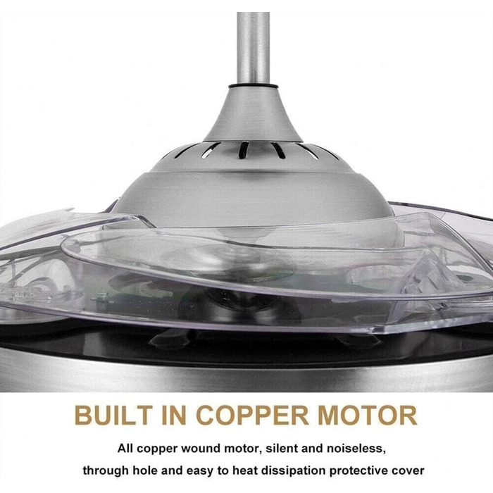 Тиха вентиляторна лампа кришталева люстра стельовий вентилятор зі світлом, сучасний невидимий стельовий вентилятор з пультом диста