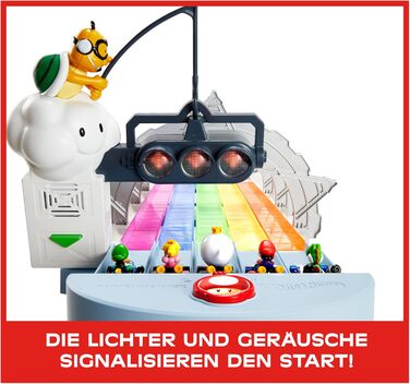 Гоночний трек Hot Wheels Mario Kart у веселкових кольорах, вкл. 2 іграшкові машинки (Маріо та Король Бу), зі світлом та звуками, 2