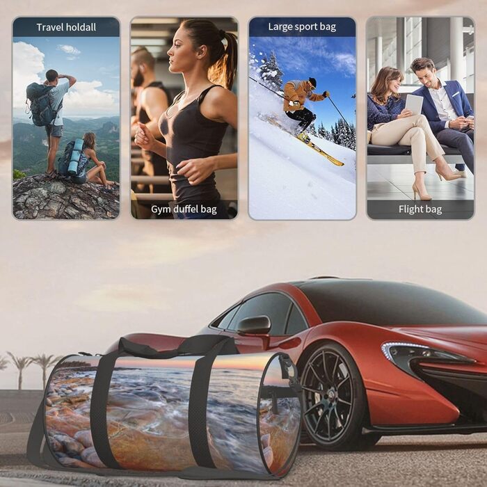 Спортивна сумка для подорожей, пляжу та відпочинку Мауї. Чорна сумка-органайзер з принтом Захід сонця на Гаваях, універсальний розмір.