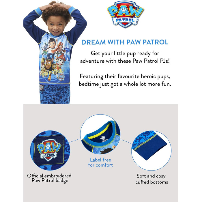 Піжами для хлопчиків PAW PATROL М&39які бавовняні піжами із зображенням Маршалла, Чейза та Райдера Офіційно ліцензовані дитячі піжами, розмір 116, різнокольорові