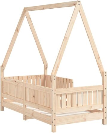 Дитяче ліжко 70x140 см з масиву сосни з дизайном у формі будиночка та міцними ламелями для стійкості та вентиляції, односпальне ліжко з низькою висотою 145,5 x 75,5 x 149 см, натурального кольору