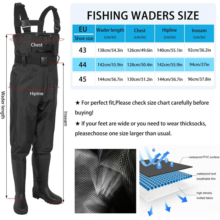 Вейдерси для чоловіків та жінок, рибальські вейдерси з чобітьми, рибальські штани для дорослих з чобітьми, дихаючі водонепроникні вейдерси для любителів спортивної риболовлі, риболовлі, водних видів спорту, активного відпочинку B-43