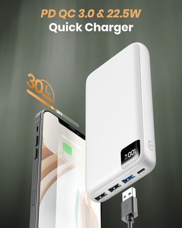 Зовнішній акумулятор Power Bank 27000mAh - Portable Charger Bilivein Powerbank 22.5W Fast Charging Portable Charger, PD USB C Input & Output with LED Display for iPhone 16/15/14/13/12 Pro/Pro Max Series Tablet (white)