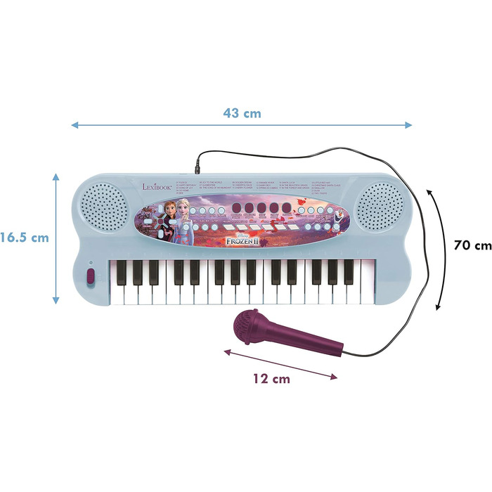 Холодне серце 2 Крижана королева ELSA Анна Олаф Електронна клавіатура Єдиноріг, 32-клавішне піаніно, мікрофон для співу, 22 демонстраційні пісні, на батарейках, синій/фіолетовий Disney The Ice Queen (Холодне серце), 703FZ50