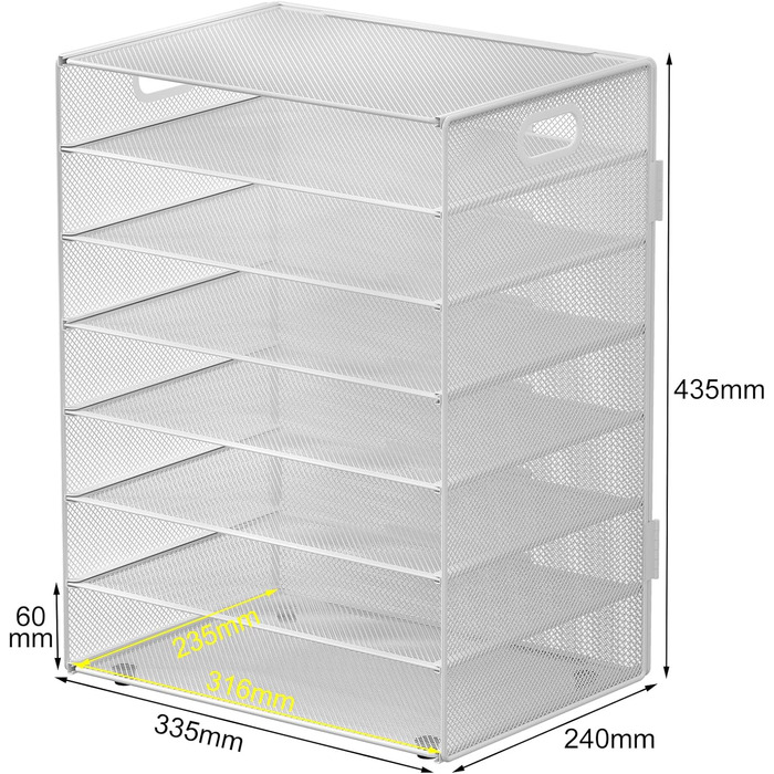 Металевий офісний органайзер EasyPAG A4 з 7 відділеннями, тримач для документів, лоток для файлів, тримач для журналів, лоток для листів, органайзер для паперових журналів, білий, 33,5 x 24 x 43,5 см