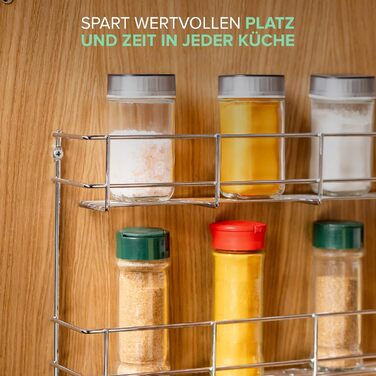 Підставка для спецій Coninx Copa для дверцят шафи, 4 яруси, хромована - Підвісний органайзер для спецій - Настінна підставка для спецій на 4x8 банок для спецій - Підвісна підставка для спецій - Підставка для спецій для кухонної шафи - Кухонна полиця 50x40