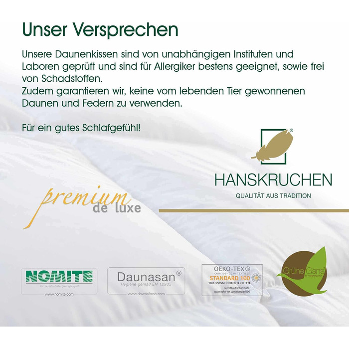 Пухова подушка преміум-класу de Luxe 80x80 см - Виготовлено в Німеччині, пухова подушка зі 100 бавовни - 3-камерна пухова подушка для алергіків 1 упаковка