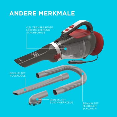 Автомобільний пилосос BlackDecker 12V з насадкою-щіткою, адаптером для підключення до прикурювача, кабелем 5 м, ADV1200