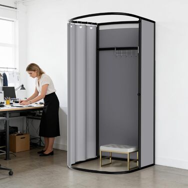 Окремостояча роздягальня, U-подібна, з рухомою рейкою, підлогова переносна ширма для затінення, залізний кронштейн для вушок для роздягальні, для офісу, торгового центру, сірий