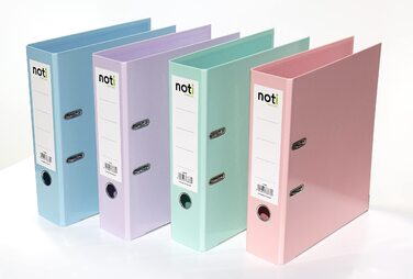 Папка з 4 кольорових папок преміум-класу, пастельні кольори глянцева ламінація зеленого, синього, фіолетового, рожевого кольорів ширина 80 мм для формату DIN A4 із запатентованим надміцним механізмом 85 мм Папки шириною корінця 80 мм з глянцевим покриттям