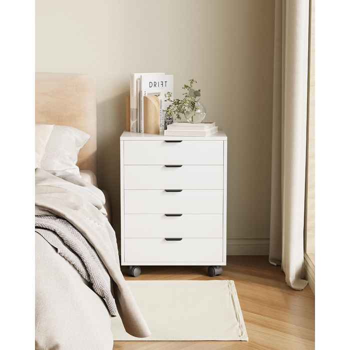 Шафа з шухлядами, контейнер на колесах, мобільна шафа для документів з 5 шухлядами, шафа під письмовим столом, офісний комод для домашнього офісу, білий 40 x 47,6 x 64,6 см