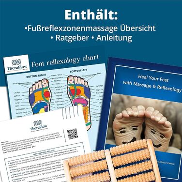 Масажний ролик для ніг TheraFlow при підошовному фасціїті Wood, включаючи карту рефлексотерапії стопи - масажер для ніг, масажер для ніг, масажер для п'яти Spur для ніг, апарат для рефлексології стоп і масажер для ніг великий