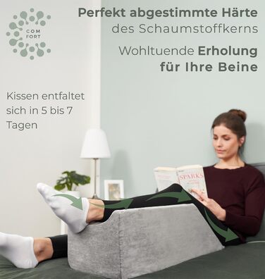 Подушка для підняття ніг WELL B4 - подушка для підняття ніг, опора для ніг, клиноподібна подушка, опорна подушка для ніг та колін, ідеально підходить як подушка для лімфодренажу, венозний клин або подушка для ніг, сірий колір