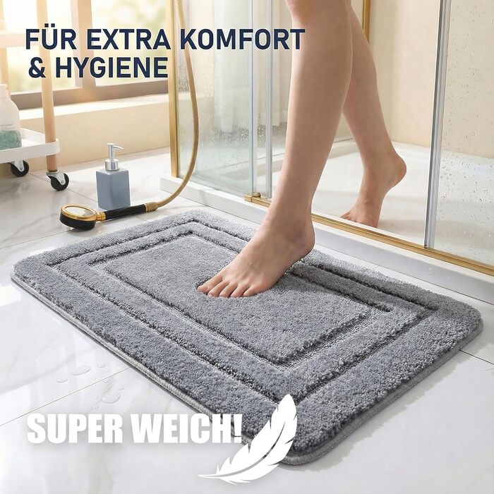 Килимок для ванної HELLSER KIRA Нековзний килимок для ванної, який можна прати М&39який килимок для ванної з мікрофібри Поглинаючий та швидковисихаючий Сертифікований килимок для ванної Oeko-TEX для підлоги з підігрівом Сірий 50x80 см (прямокутний)