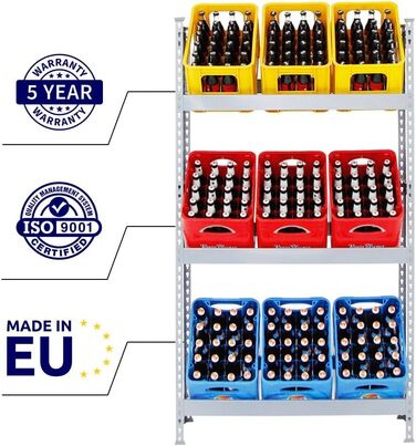 Стелаж для напоїв PROREGAL Camel на 9 ящиків, ВxШxГ 180x100x30 см, вантажопідйомність на полицю 100 кг, сірий, полиця для підвалу, полиця для зберігання, полиця для майстерні, полиця для гаража, сірий, ВxШxГ 180x100x30 см - на 9 ящиків