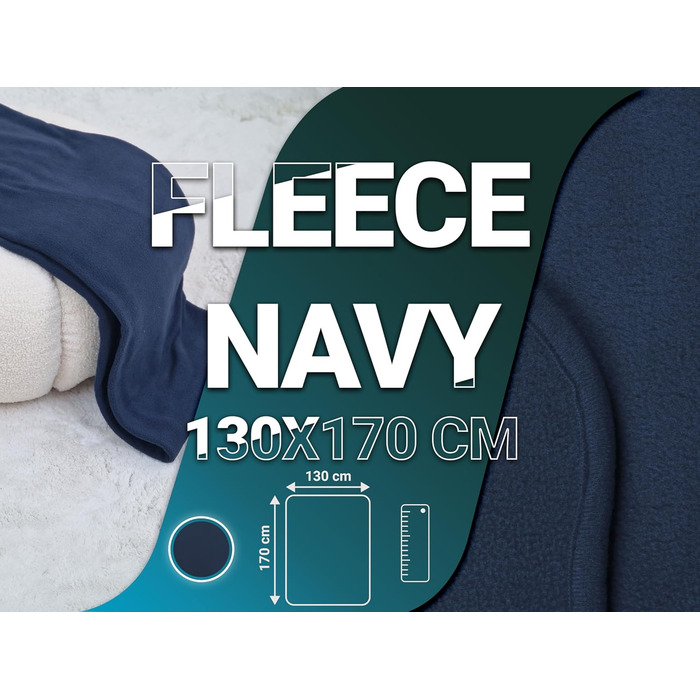 Флісова ковдра ZOLLNER 130x170 см - м&39яка та міцна флісова ковдра - можна прати при температурі до 95C - високоякісна підкладка - антистатичний матеріал - поліестер - темно-синього кольору - сертифікований Oeko-Tex
