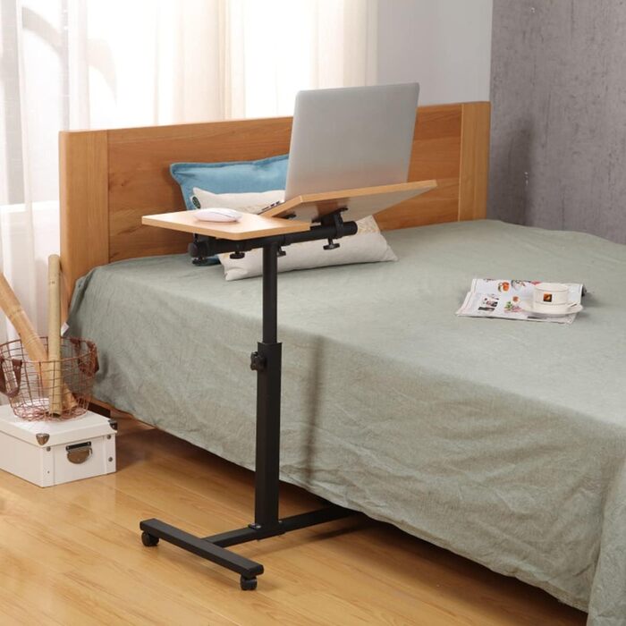 Підставка для ноутбука з регульованою висотою, дерев'яна, ергономічна. З коліщатками, поворотна, з антиковзким покриттям (Жовте дерево 60 x 34.5 x 90 см)