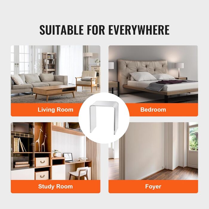 Акриловий журнальний столик VEVOR 415 x 305 x 460 мм, U-подібний акриловий журнальний столик, прозорий журнальний столик для напоїв, їжі, закусок, використовується у вітальні, спальні, кабінеті тощо.