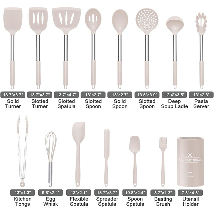 Набір силіконового кухонного посуду 15 шт., Термостійкий набір посуду з високоякісними ручками з нержавіючої сталі для приготуванн