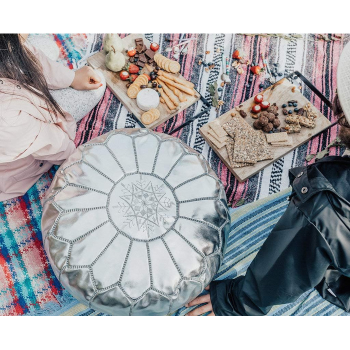 Пуфи та подушки Преміум пуф зі штучної шкіри Сріблястий - Ручна робота - Доставка з наповнювачем - Пуф, Крісло-мішок, Пуф для ніг, М&39який табурет (Сріблястий)