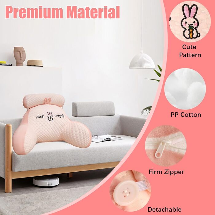 Подушка для читання, подушка для ліжка, надзвичайно велика подушка для спини дорослого 70x50 см зі знімним валиком для шиї та підлокітником, зручна подушка для читання для ліжка та дивана (рожева, дуже велика)