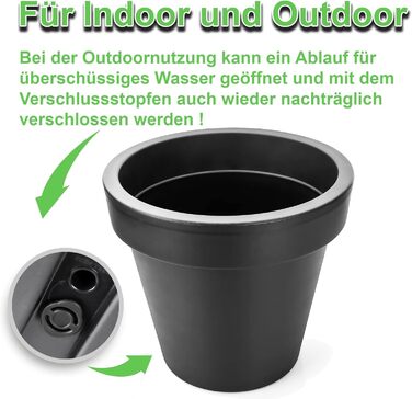 Квітковий горщик BigDean 2 шт. XXL ø60 см, класичний антрацит - з колесами, що обертаються на 360 градусів, дренажний отвір, що герметично закривається - всепогодний пластик - великий горщик, підходить для використання в приміщенні та на вулиці