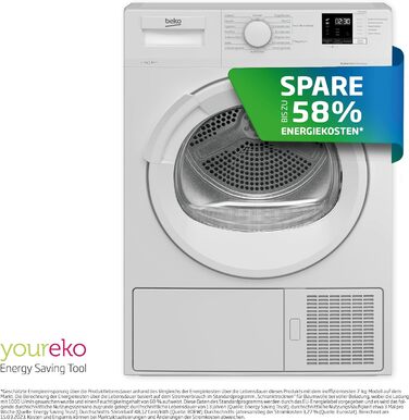 Сушильна машина Beko DHC946GX b300 з тепловим насосом, до 9 кгглибина корпусу 46 см, клас енергоспоживання A, 15 програм ніжний барабан AquaWave , білий