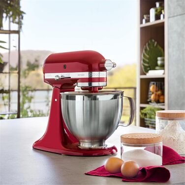 Кухонна машина KitchenAid Artisan з відкидним змішувачем міксер для тіста з 2 чашами та 3 аксесуарами з нержавіючої сталі, 4.8 л, колір Empire Red