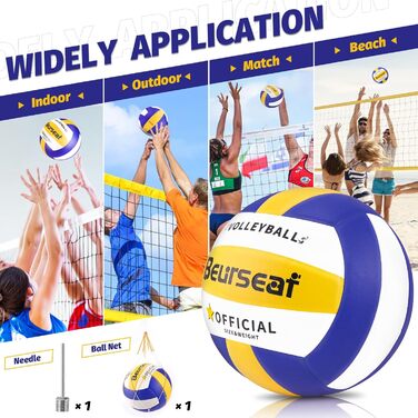 Волейбольні м&39ячі, пляжний волейбол з м&39яким дотиком, спортивні волейбольні м&39ячі, офіційний розмір 5, волейбольні м&39ячі для приміщень та вулиці, синьо-жовті