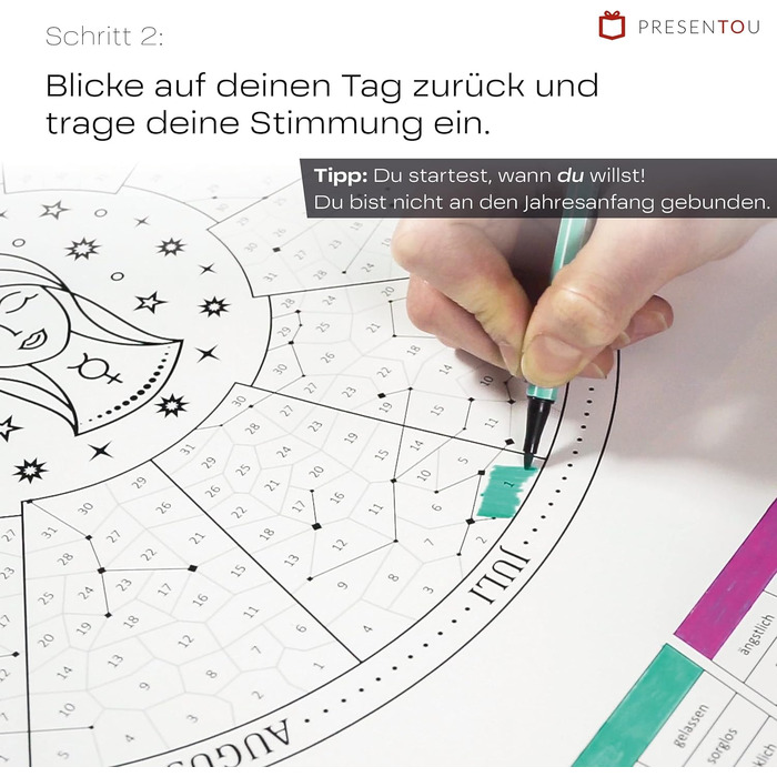 Мій рік у русі від Presentou Створіть свій рік як персоналізовану картину Включає психологічний аналіз Щоденний календар настрою Духовний мотив (Дерево життя A3 (29,7 x 42 см)) Дерево життя A3 (29,7 x 42 см)