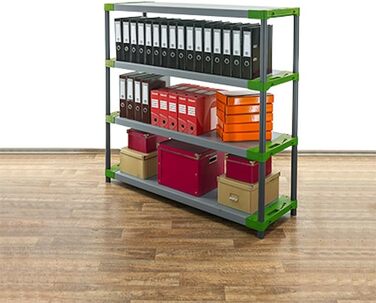 Пластиковий стелаж PROREGAL &quotСірий ведмідь&quot Низький ВxШxГ 138x140x46 см Вантажопідйомність полиці 70 кг Сіро-зелений Пластиковий стелаж для підвалу, стелаж для зберігання, безригельний стелаж ВxШxГ 138x140x46 см сіро-зелений