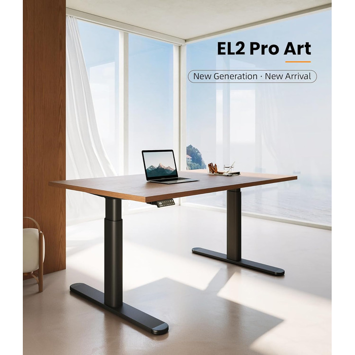 Каркас столу MAIDeSITe EL2 Pro Art з регулюванням висоти, овальна конструкція ніжок, електрично регульований по висоті каркас столу, подвійний двигун, вантажопідйомність 180 кг з 4 налаштуваннями пам&39яті та функцією захисту від зіткнень, чорний