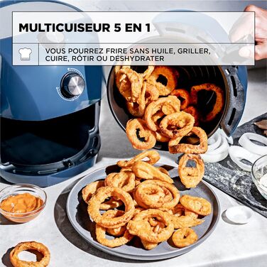 Ручна фритюрниця Crux 3.5 л, швидке попереднє нагрівання, швидке смаження без олії, сковорода, яку можна мити в посудомийній машині, і решітка для легкого очищення, посібники з нержавіючої сталі/bleu blue 3.5 л