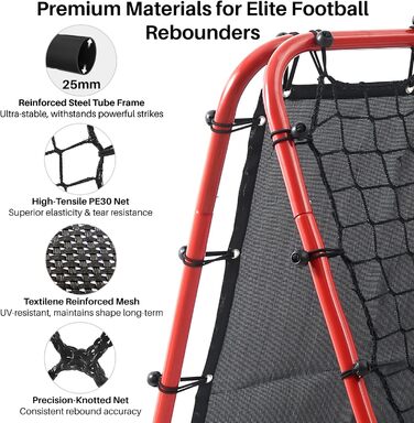 Двостороння сітка для відскоку, тренувальне обладнання для футбольних воріт, 100/120/180 см, регульована мішень для відскоку футбольних воріт для дитячих ігор, навчальне та тренувальне обладнання, регульовані портативні спортивні сітки для саду, червоні, 