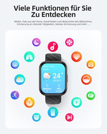 Розумний годинник Parsonver для жінок та чоловіків, водонепроникний плавальний годинник 5ATM, 1,8-дюймовий HD-екран для фітнесу з понад 100 спортивними режимами, відстеженням серцевого ритму та сну, розумний годинник для Android та iOS, чорний