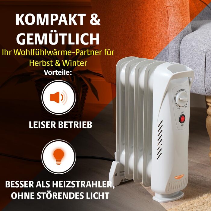 Х PAGEN Міні-електричний радіатор з регулятором температури потужність нагріву 500 Вт портативний масляний радіатор для рівномірного нагрівання компактний та потужний електричний обігрівач із захистом від перекидання та перегріву, 3-