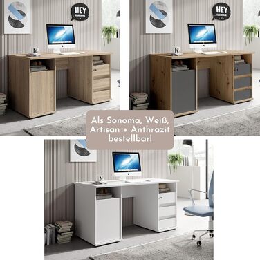 Письмовий стіл PRIMUS з 2 шухлядами, білий - Офісний стіл, комп&39ютерний стіл для домашнього офісу з місцем для зберігання та відкритими полицями - 145 x 74 x 65 см (Ш/В/Г) 145 см білий