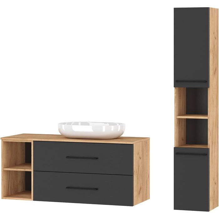 Комплект меблів для ванної кімнати Planetmbel туалетний столик LUX 120 см золотий дуб/антрацит БЕЗ умивальника з тумбою золотий ду