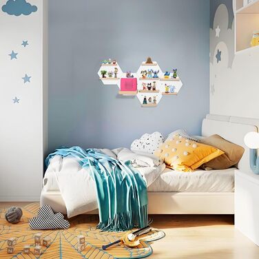 Комплектів магнітних полиць Tonie, шестикутної форми для полиць для зберігання фігурок Toniebox, настінні плаваючі дерев&39яні полиці, сумісні зарядні станції для Toniebox, 1A4B, малі, 5