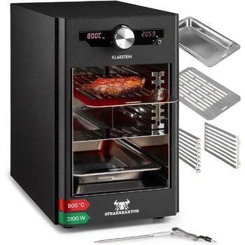 Активна зона реактора Klarstein Steak - високотемпературний гриль, 2100 Вт, діапазон температур 200-800 C, гриль в приміщенні, випромінюючий нагрівальний елемент, чорний чорний - 2100 Вт