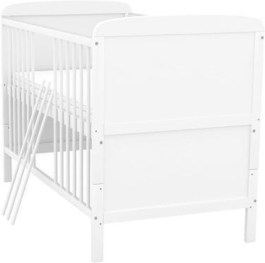 Дитяче ліжечко 70x140 см біле дитяче ліжко, що трансформується в дитяче ліжко &quotНаталі&quot, масив сосни, з прорізувачами