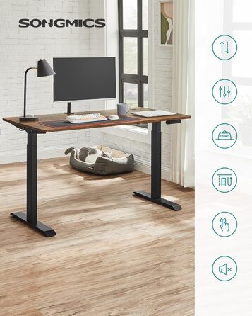 Електрична настільна підставка SONGMICS з регулюванням висоти, подвійний двигун, з гачками, безступінчасте регулювання, функція пам&39яті, сталь, чорний колір LSD019B01